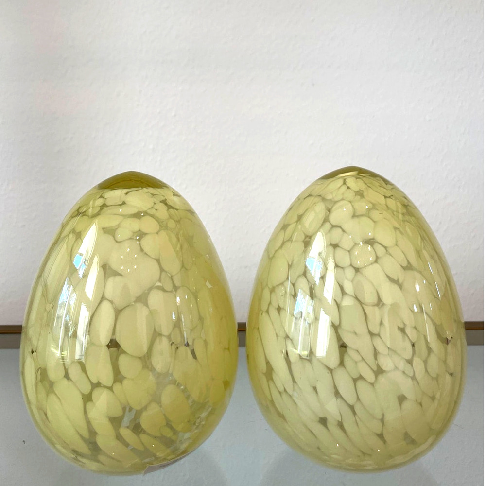 2 Yellow Speckled Glass Eggs 5.5in Chic Easter Spring Home Decor New